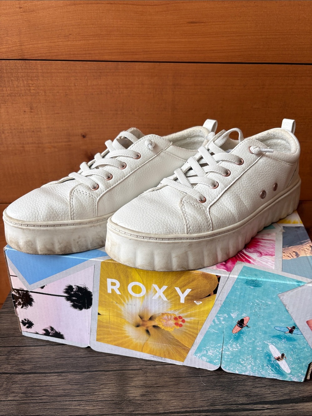 Roxy Women’s White Platform Lace-Up Sneakers with Textured Upper